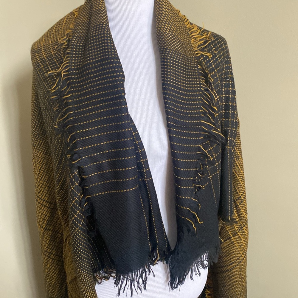 NWOT & Vintage Black & Mustard Warm Wrap with Fringe